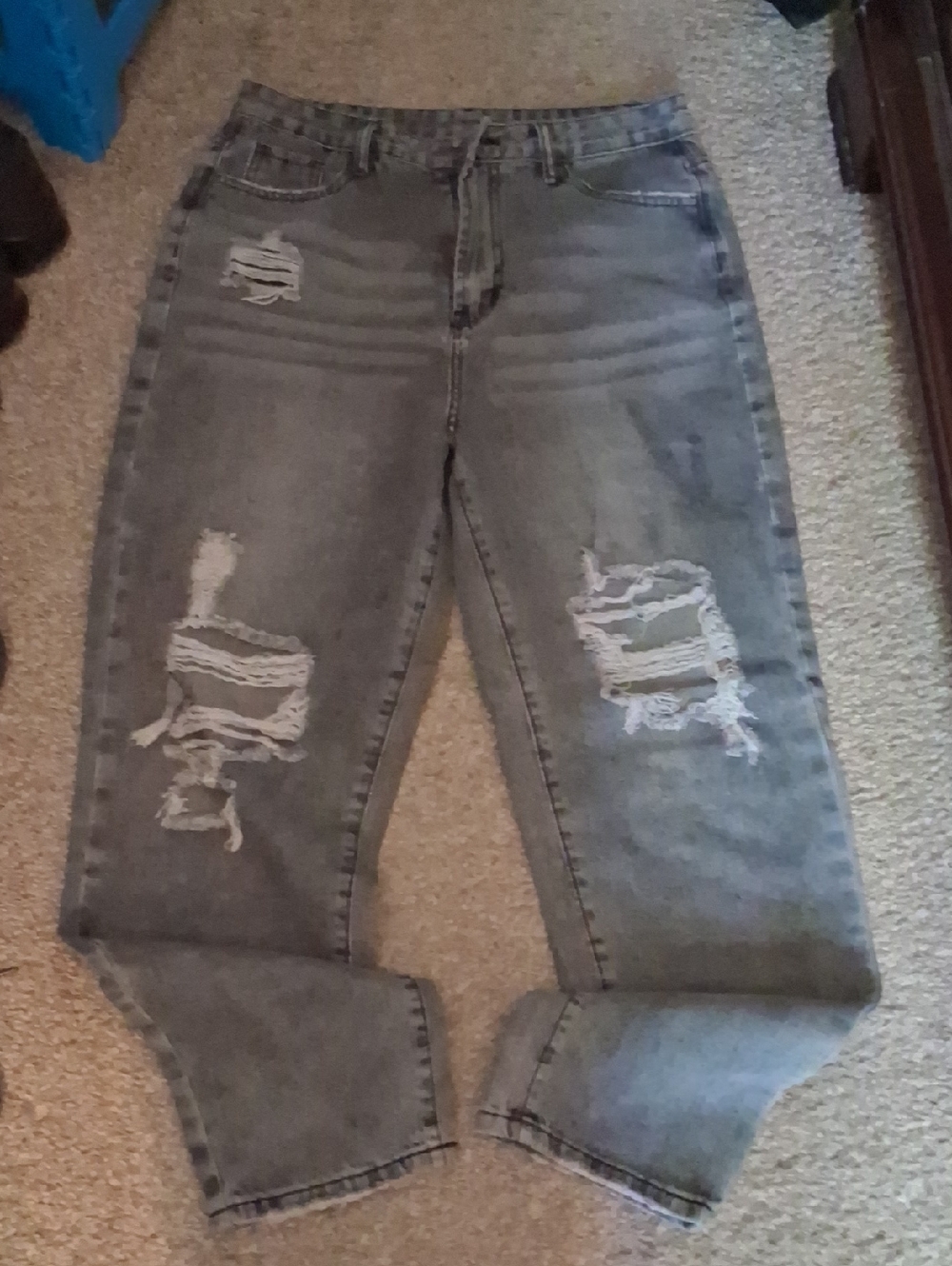 SHEIN Distressed Boyfriend Jeans - Gray Wash